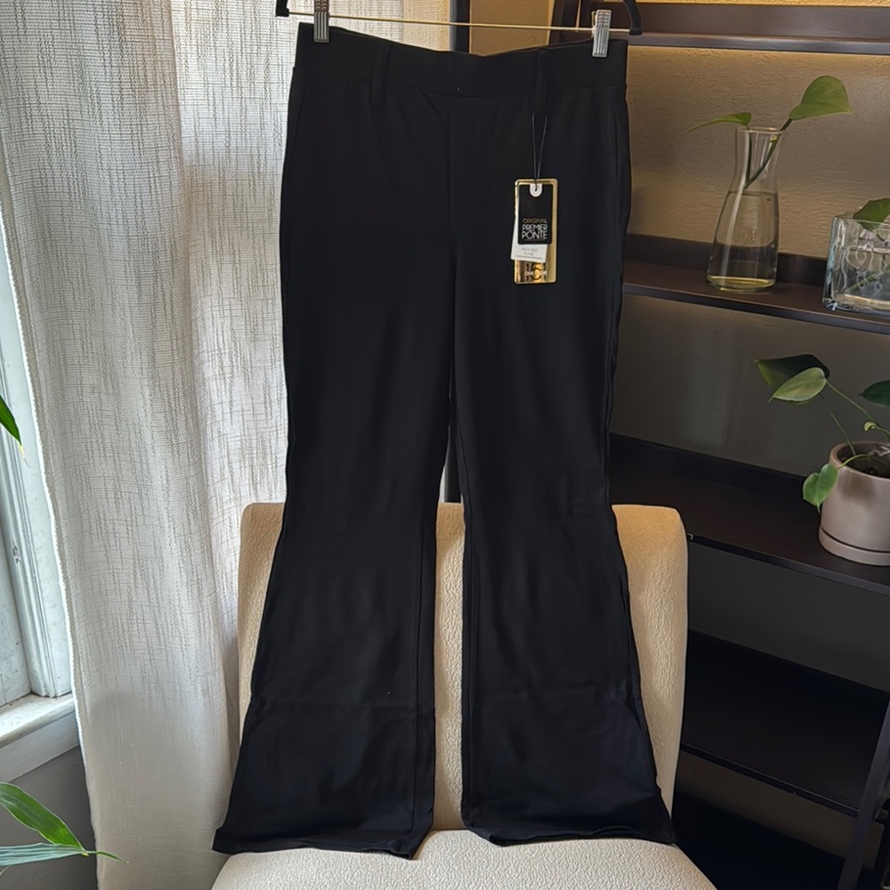 Black Bootcut Pants with Textured Fabric and Wide Waistband
